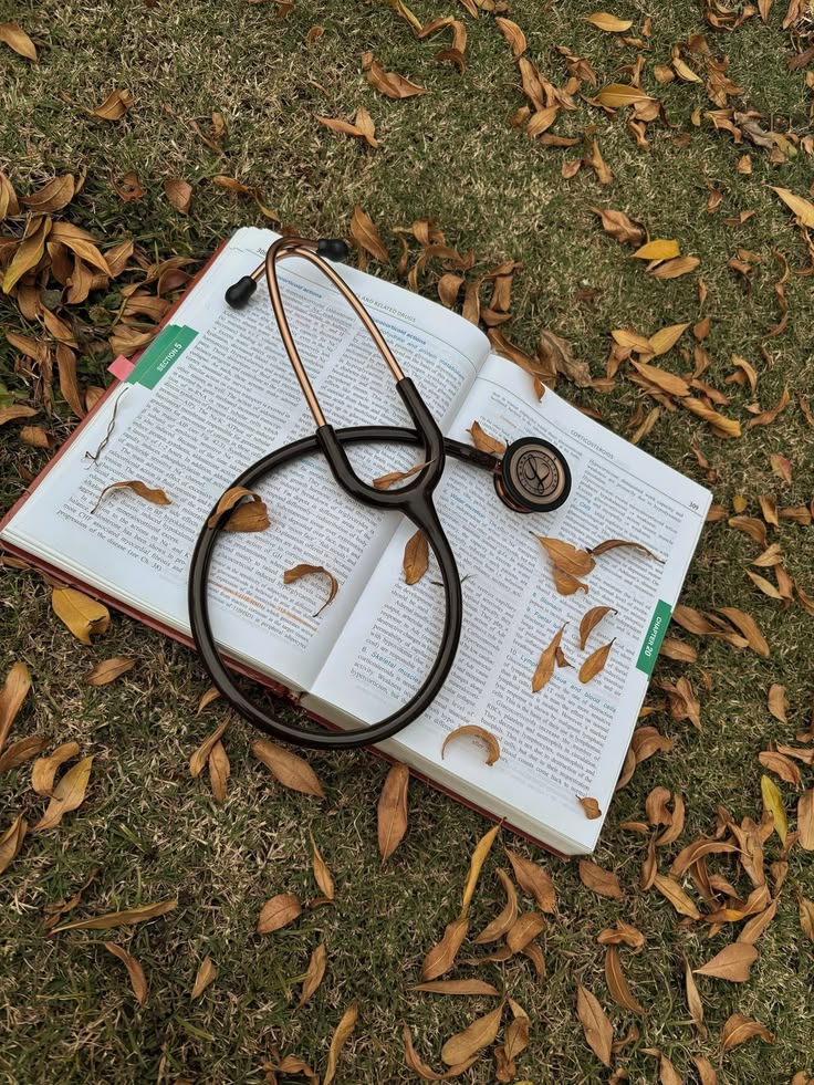 Stethoscope on nursing study materials